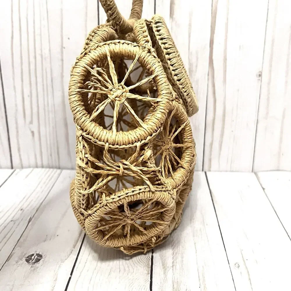 Rattan Hollow Round Wicker Woven Handbags Beach Festival Boho Grandmacore